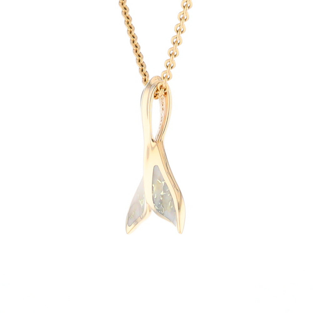 Whale Tail Necklaces Gold Quartz Double Sided Inlaid Sea Life Pendant