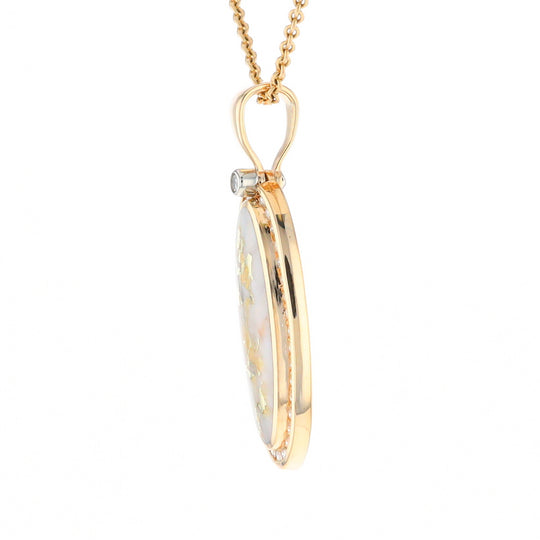 Gold Quartz Necklace .54ctw Halo Diamond Oval Inlaid Pendant