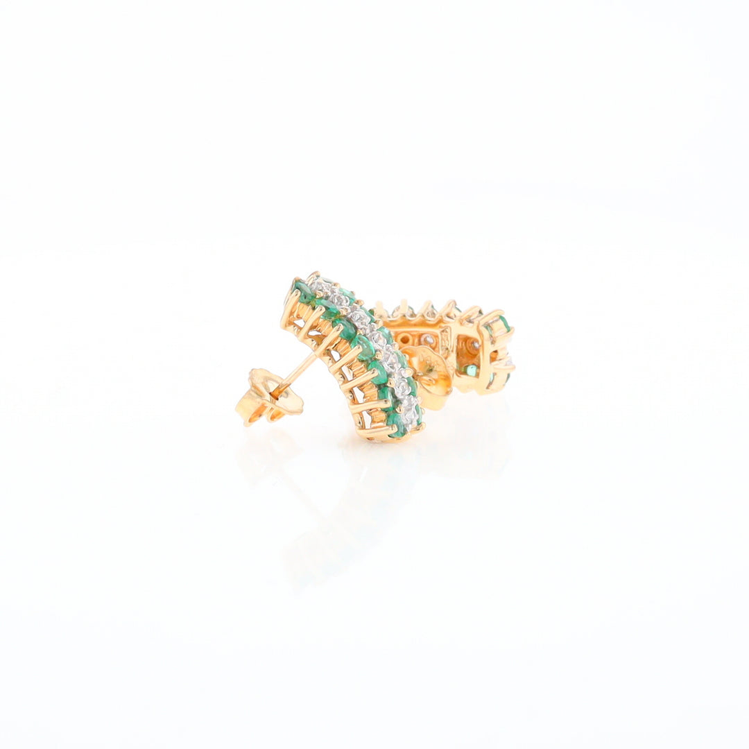 Three-Row Drop Emerald and Diamond Earrings