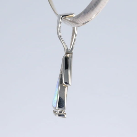 Opal Pendant Triangle Inlaid Design with .06ctw Round Diamonds