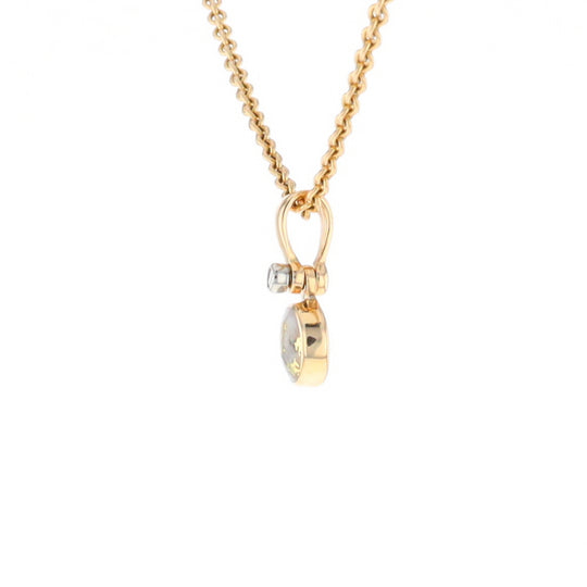 Gold Quartz Necklace Round Inlaid Pendant with .02ct Round Diamond