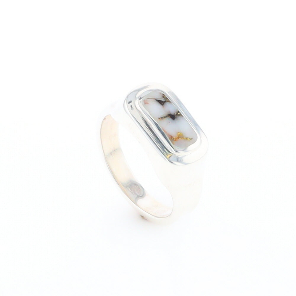 Sterling Silver Gold Quartz Inlaid Rectangular Ring - G3