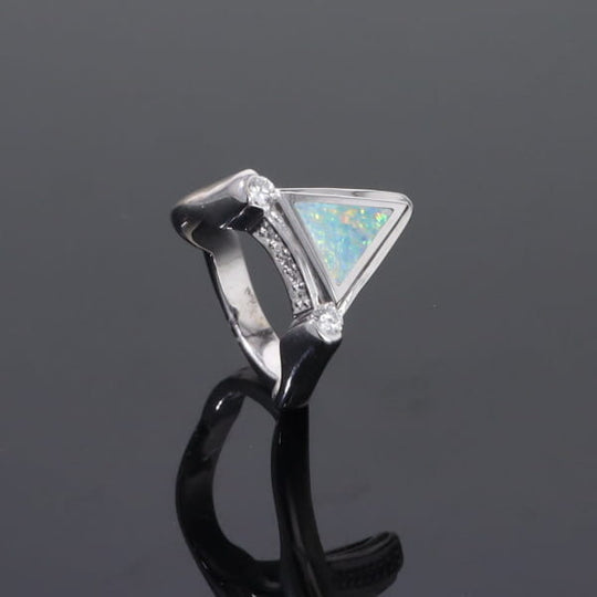 Opal Rings Triangle Inlaid Design with .31ctw Round Diamonds