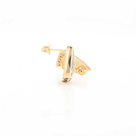 G1 Gold Quartz Earrings Triangle Shape Inlaid Design with .12ctw Diamonds