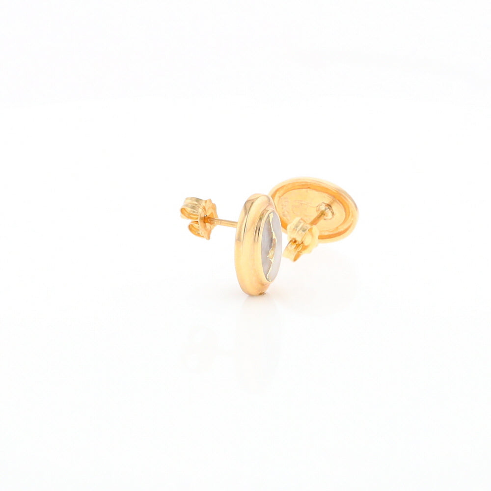 Gold Quartz Earrings Oval Inlaid Design Studs G2