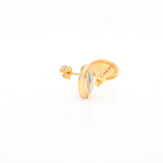 Gold Quartz Earrings Oval Inlaid Design Studs G2