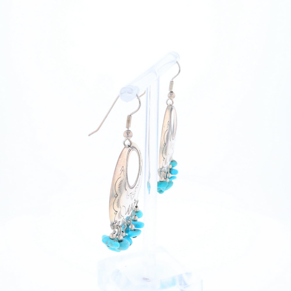 Stamped Silver Hook Earrings with Turquoise Dangles