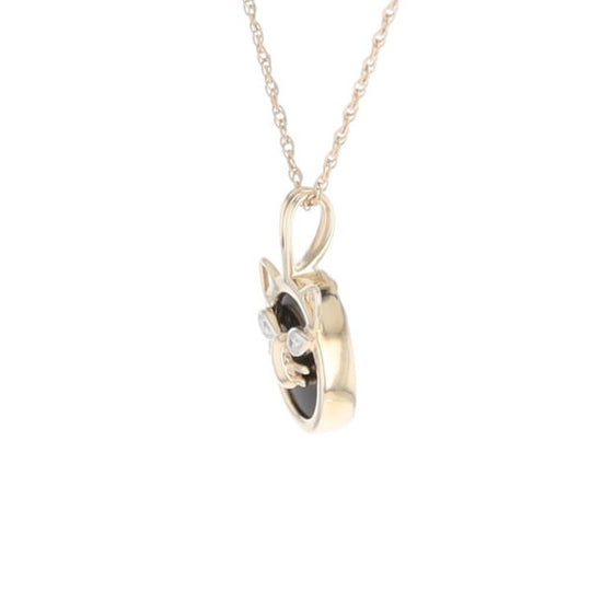 Onyx Cat Pendant with Diamond Eyes