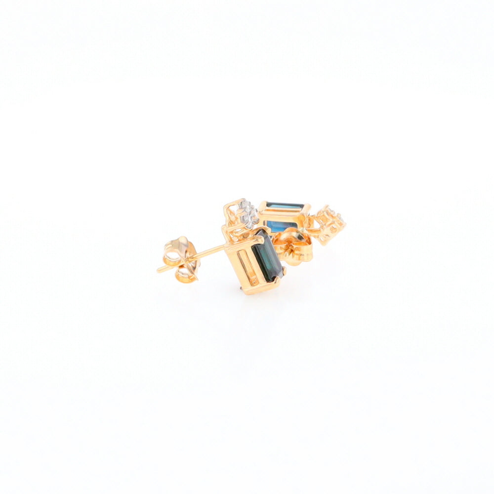 Rectangle Blue Sapphire Stud Earrings