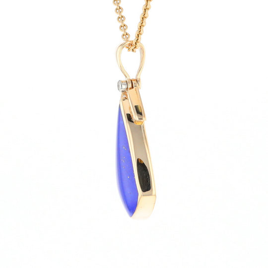 Natural Lapis pendant, tear drop inlaid design, 0.15ctw diamonds