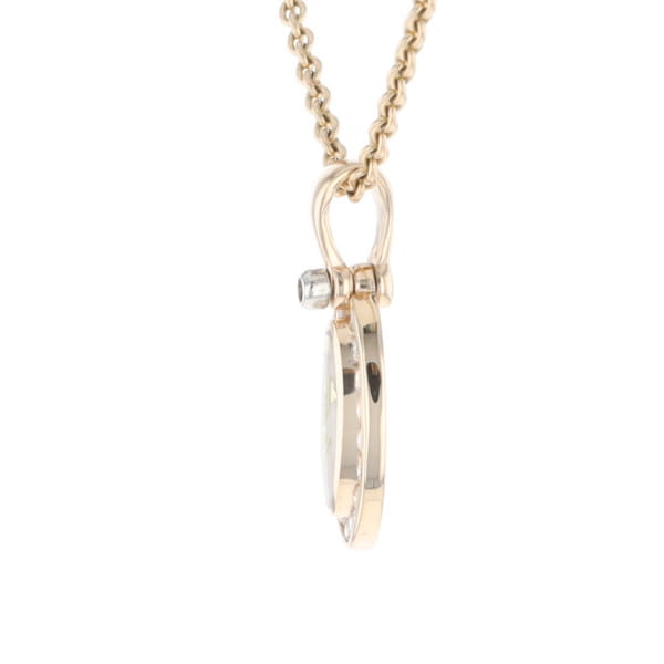 Gold Quartz Pendant Oval Inlaid with .22ctw Round Diamonds Halo (G1)