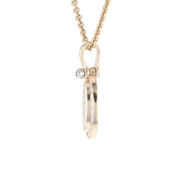 Gold Quartz Pendant Oval Inlaid with .22ctw Round Diamonds Halo (G1)