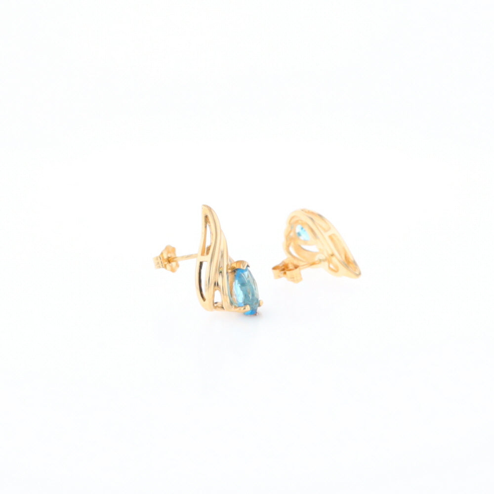 Blue Topaz Swirl Pear Stud Earrings