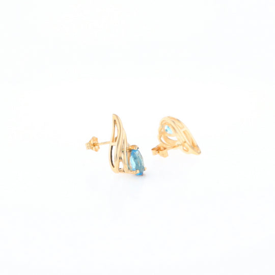 Blue Topaz Swirl Pear Stud Earrings