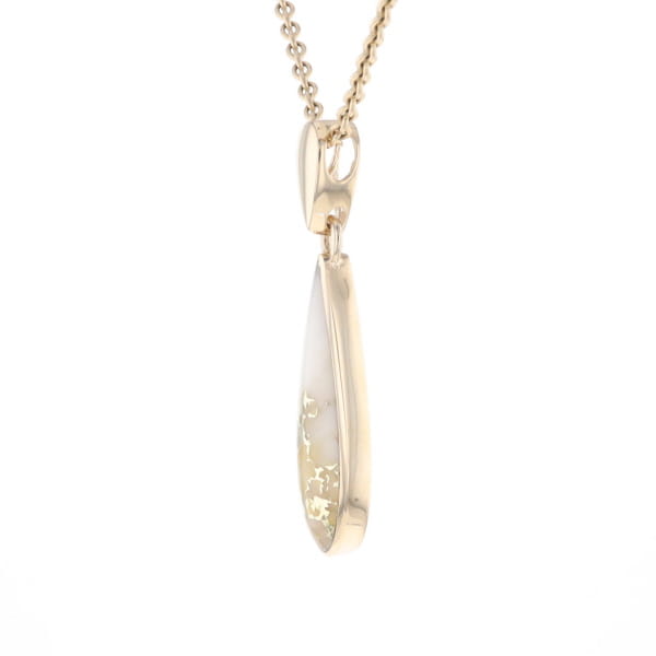 Gold Quartz Pendant Tear Drop Inlaid Design G2