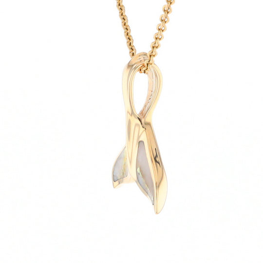 Whale Tail Necklaces Gold Quartz Double Sided Inlaid Sea Life Pendant