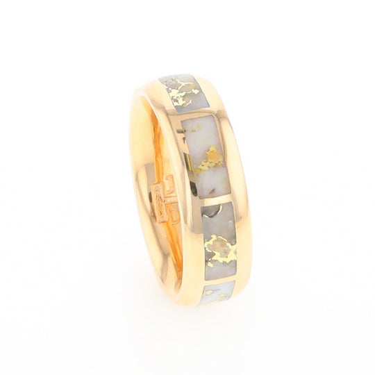 Gold Quartz Ring 8 Rectangle Section Inlaid Eternity Band