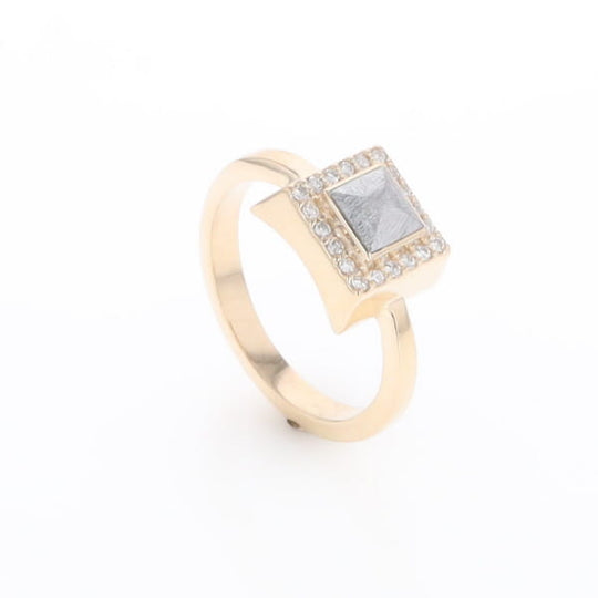 Meteorite Ring Square Inlaid Halo .14ctw Diamonds Design