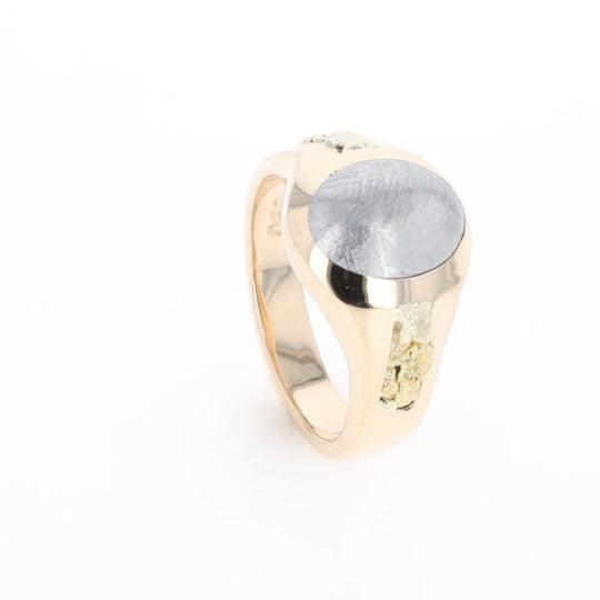Oval Meteorite Inlaid Ring with Natural Gold Nuggets