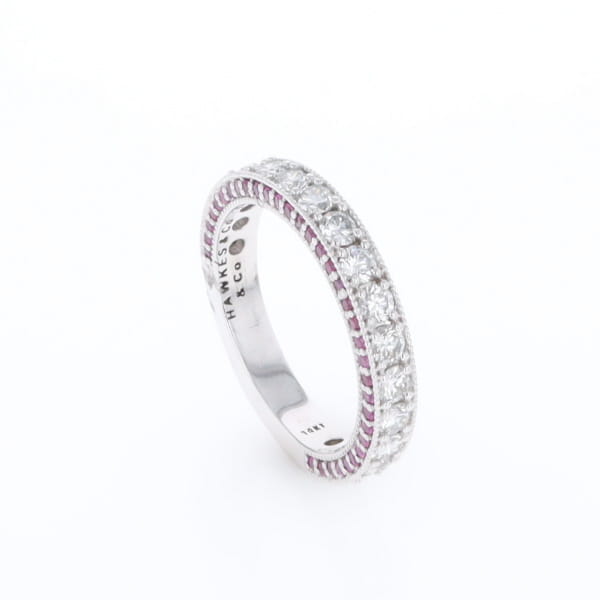 Diamond and Pink Sapphire Wedding Band