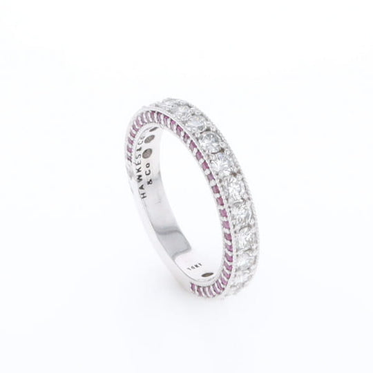 Diamond and Pink Sapphire Wedding Band