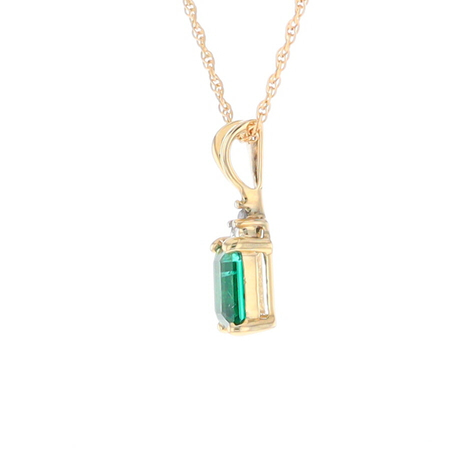 Synthetic Emerald Pendant with Diamond Accents