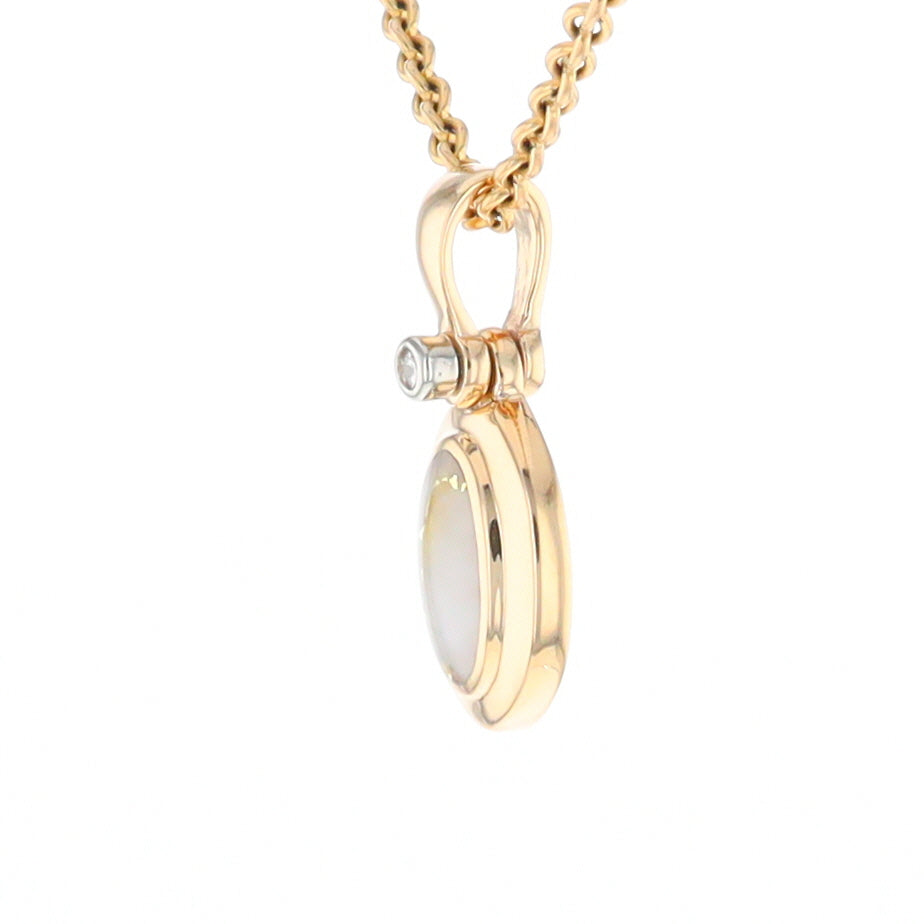 Gold Quartz Oval Inlaid Pendant with .02ct Diamond