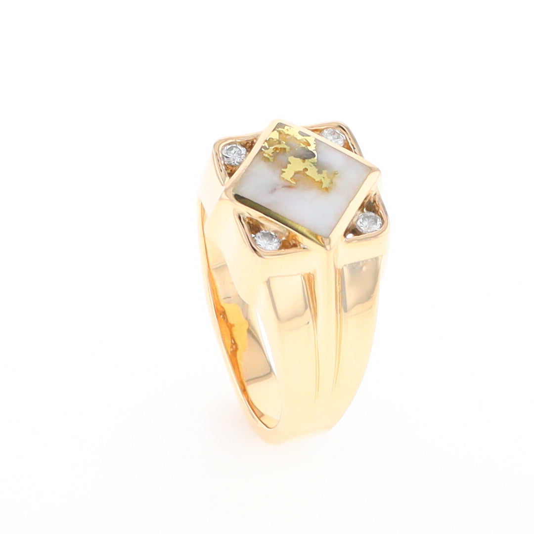 Gold Quartz Mens Ring with Diamond Accents