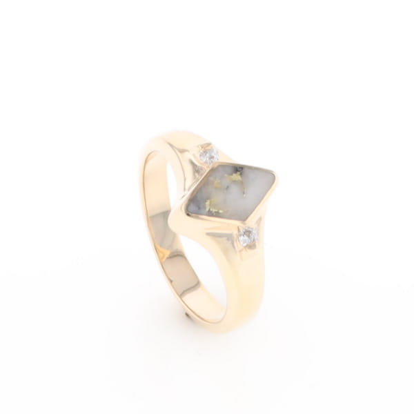 G2 Gold Quartz Ring Diamond Shape Inlaid with 0.05ctw Round Diamonds