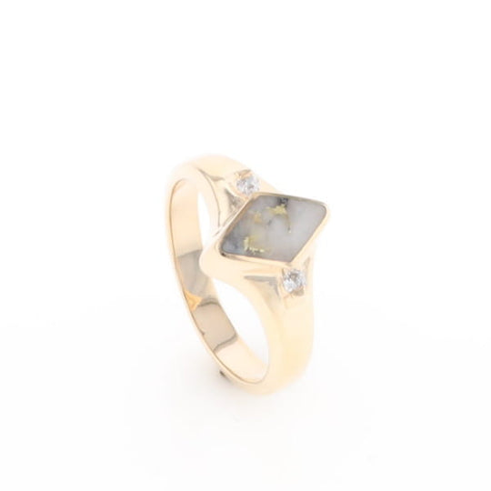 G2 Gold Quartz Ring Diamond Shape Inlaid with 0.05ctw Round Diamonds