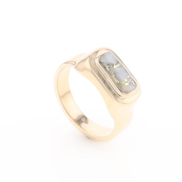 Gold Quartz Ring Oval Inlaid Design - G2