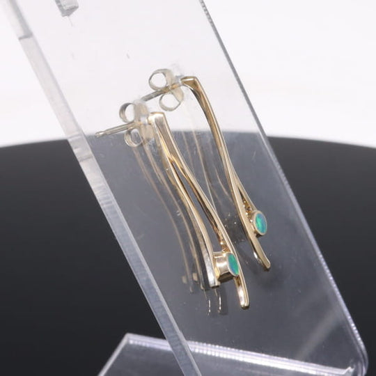 Opal Earrings Round Inlaid Double Curved Bar Design Studs