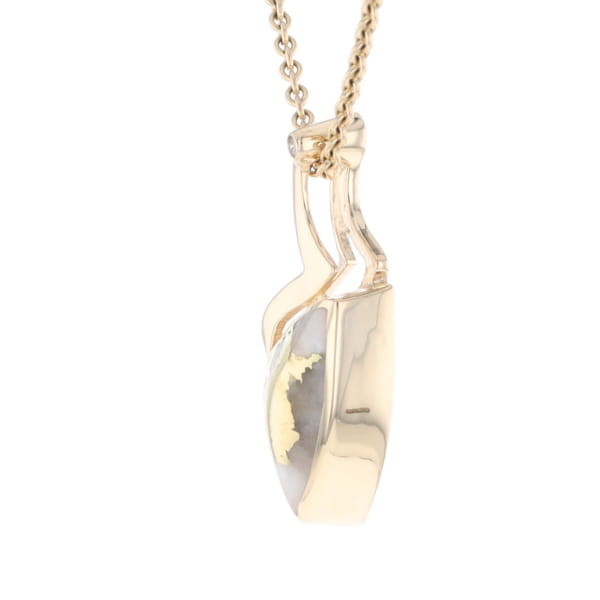 Gold Quartz Triangulare Inlaid Pendant with Diamond Accent
