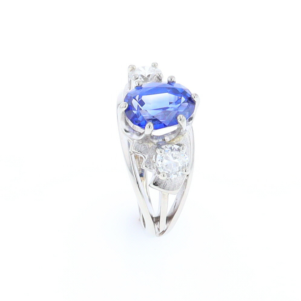 Oval Sapphire Ring with Diamond Side Accents