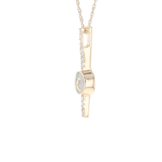 Diamond Bar Gold Quartz Round Inlaid Pendant G2