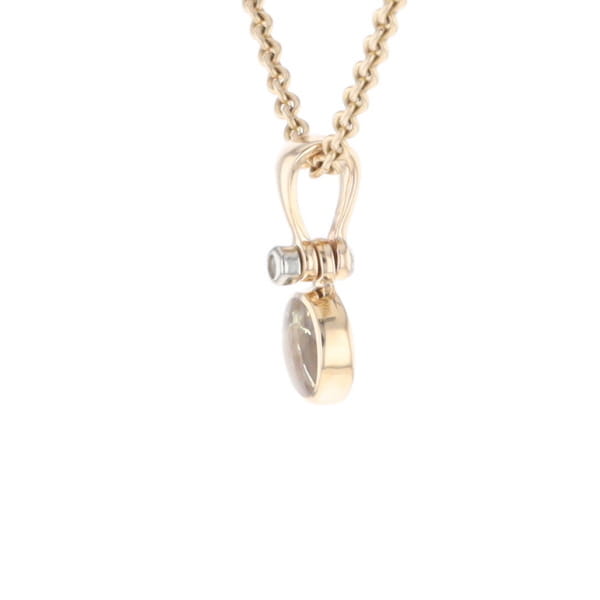 Gold Quartz Necklace Round Inlaid Pendant with .02ct Diamond