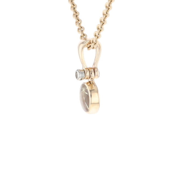 Gold Quartz Necklace Round Inlaid Pendant with .02ct Diamond