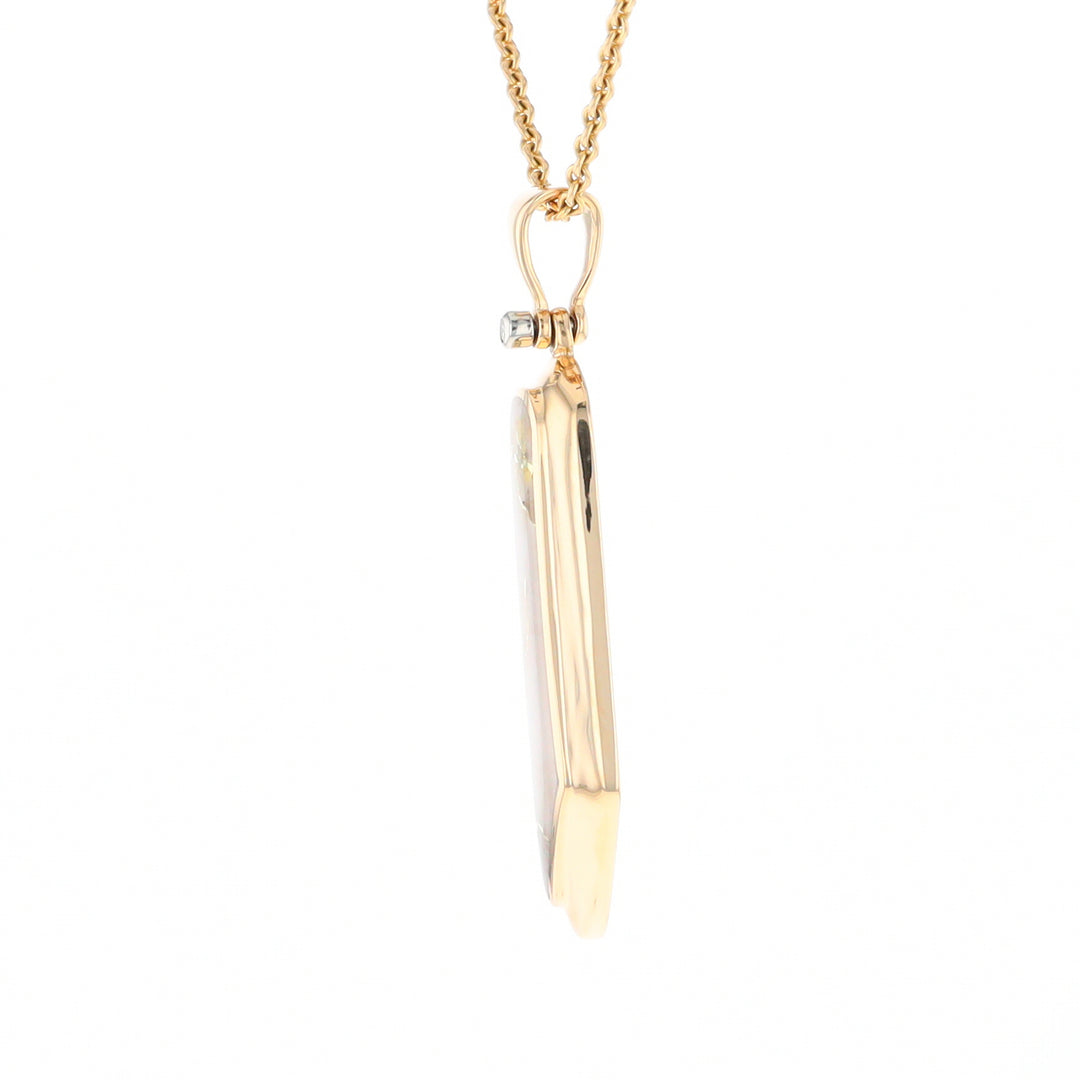 Gold Quartz Long Geometric Inlaid Pendant