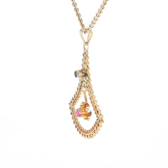 Vintage Buttercup Dangle Ruby Scrollwork Pendant