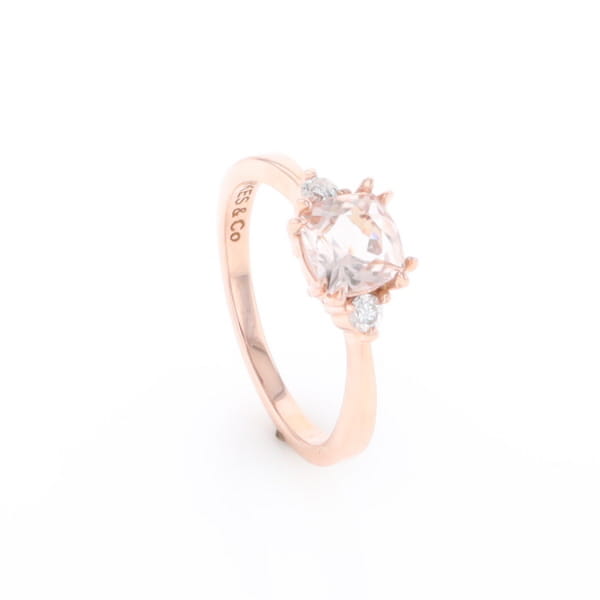 Morganite 1ct Cushion Cut  and Diamond Three Stone Engagement Ring