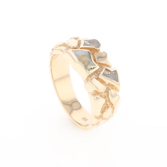 Gold Quartz Ring 3 Section Inlaid Nugget Design Band