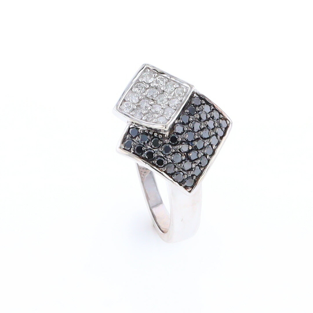 Double Pavé Black and White Diamond Ring