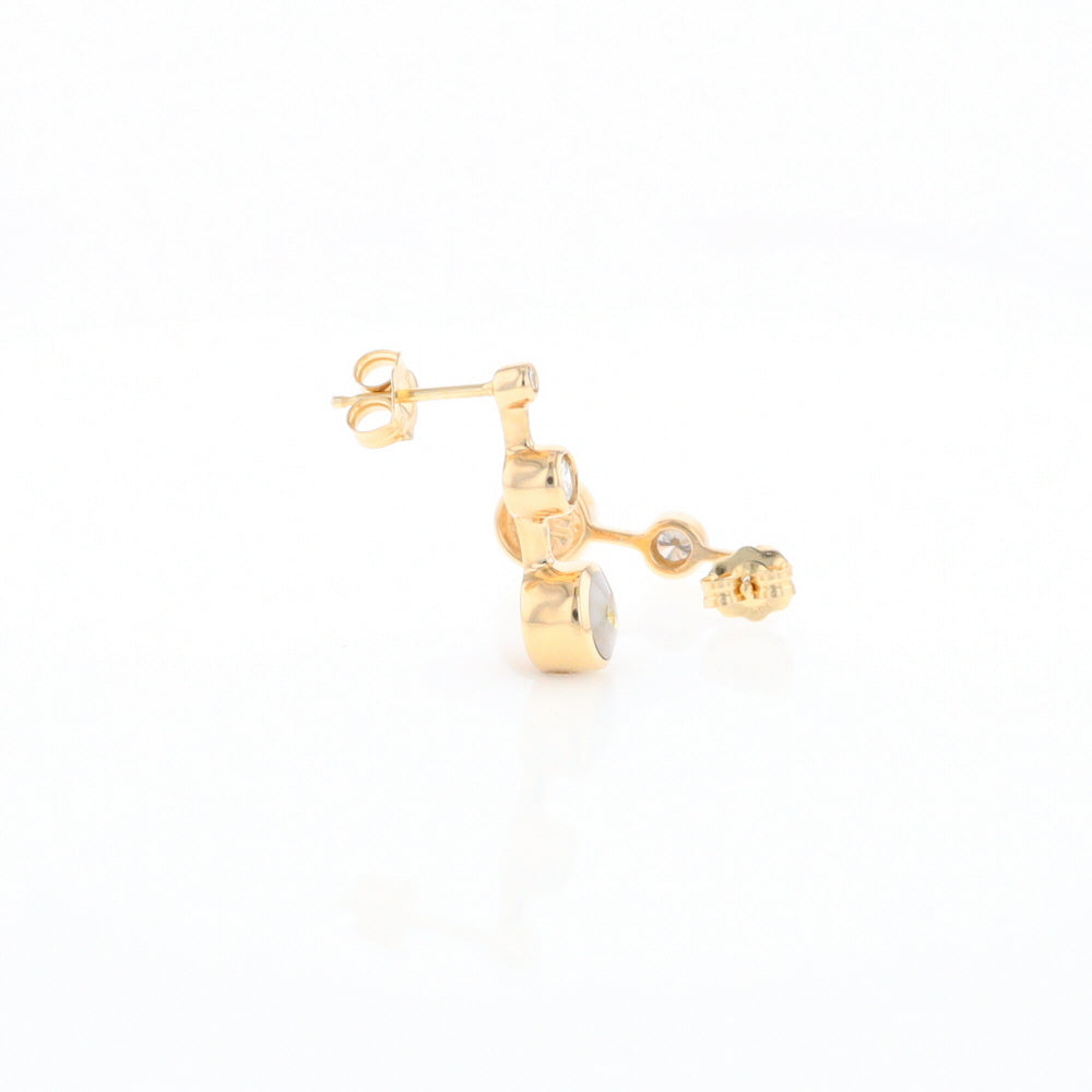 Gold Quartz Round Inlay with Diamond Accents Stud Earrings G2