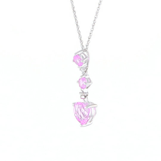 Synthetic Pink Sapphire Dangle Heart Necklace