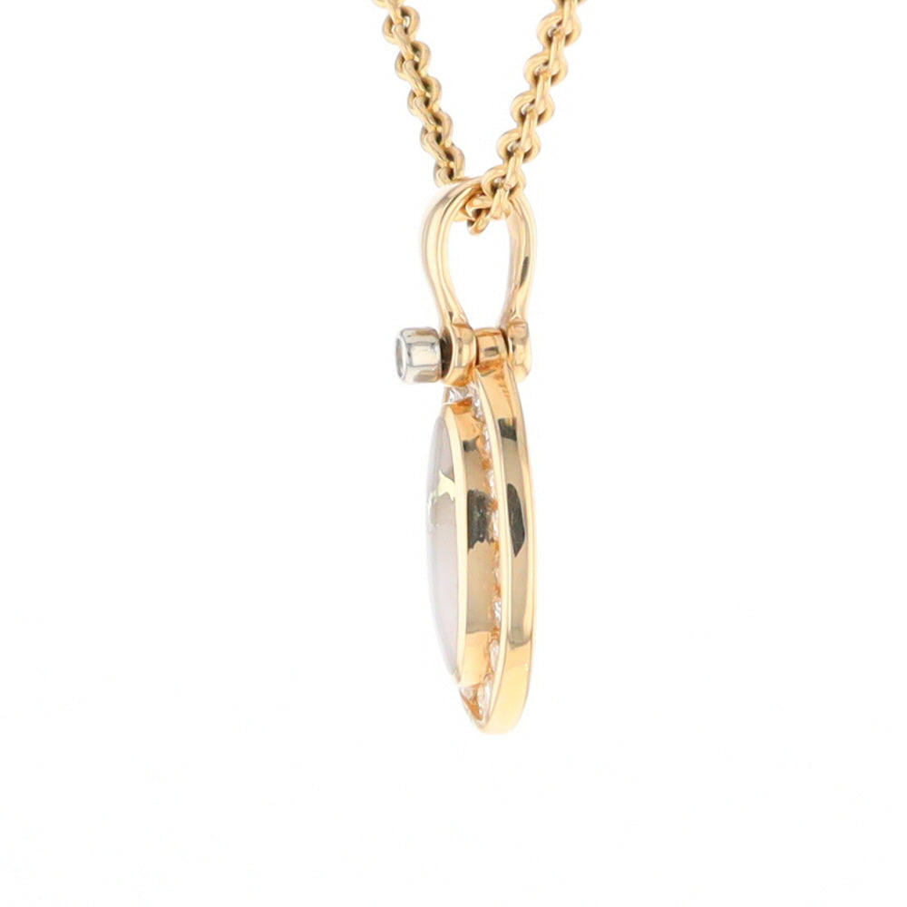 Gold Quartz Pendant Oval Inlaid with .22ctw Round Diamonds Halo