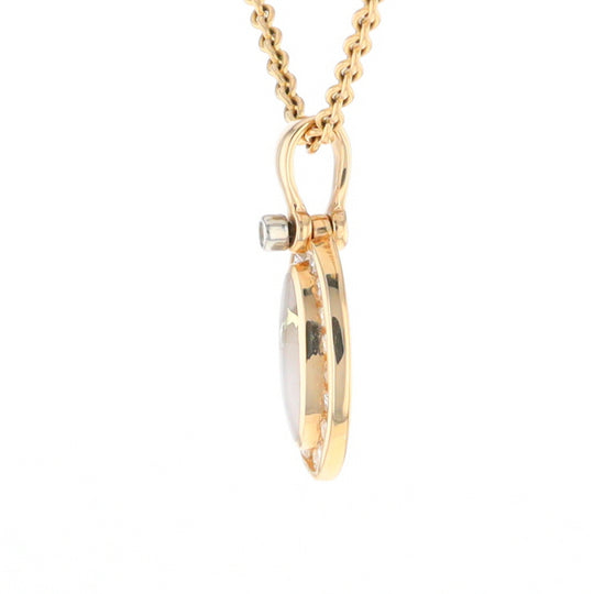 Gold Quartz Pendant Oval Inlaid with .22ctw Round Diamonds Halo