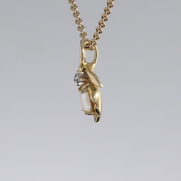 Pear-leaf Opal and Diamond Pendant
