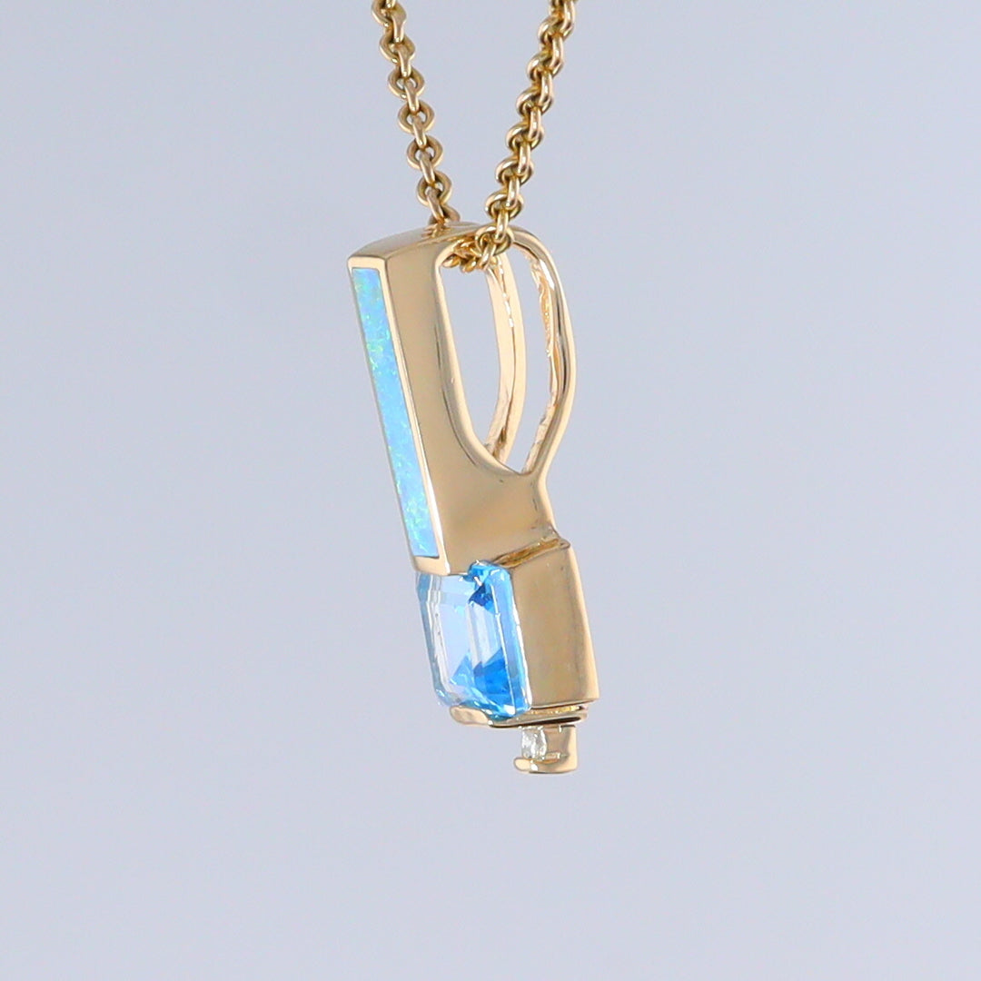 Opal Pendant Rectangle Inlaid with Peridot and 0.03ctw Round Diamond