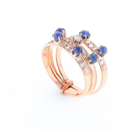 Vintage Sapphire and Diamond Stacked Trio Ring