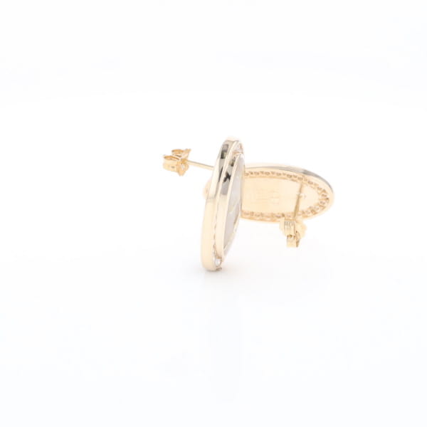 Gold Quartz Earrings Oval Inlaid Design .73ctw Round Diamonds Halo G2